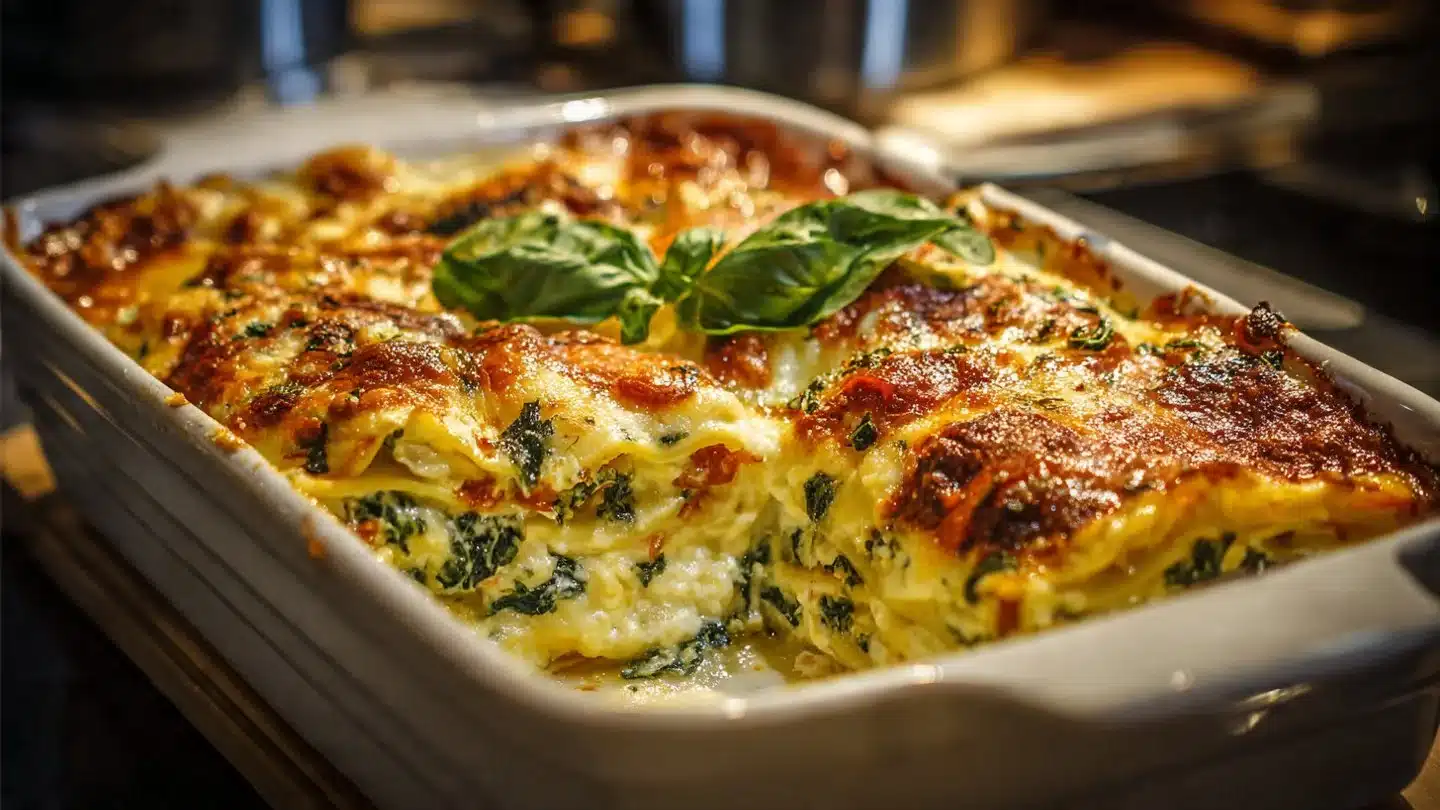 Creamy Chicken Mushroom Spinach Lasagna