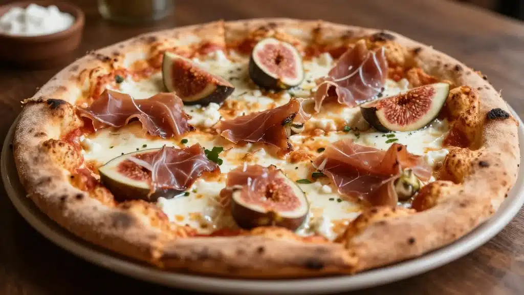 Fig Jam Pizza with Goat Cheese and Prosciutto