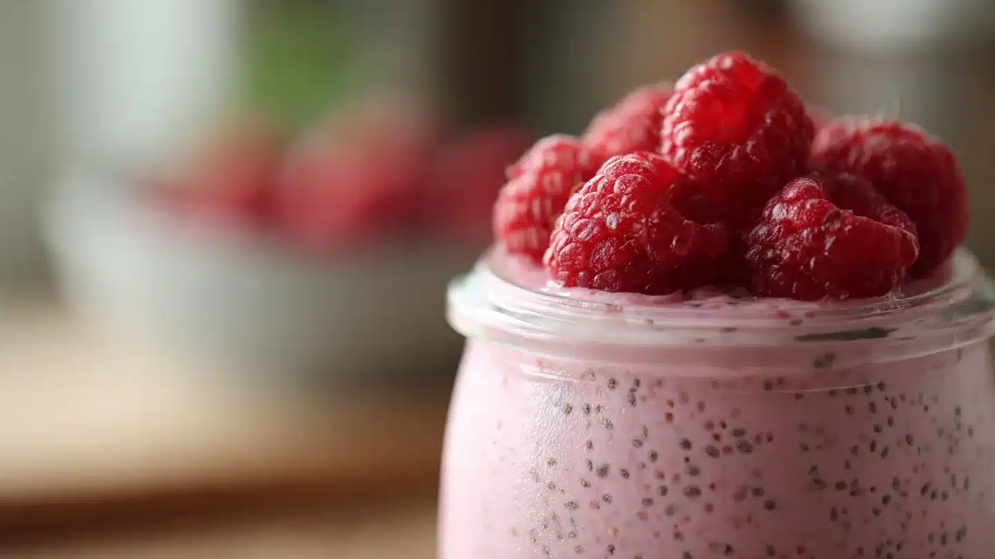Raspberry Chia Pudding Sweetened with Maple Syrup