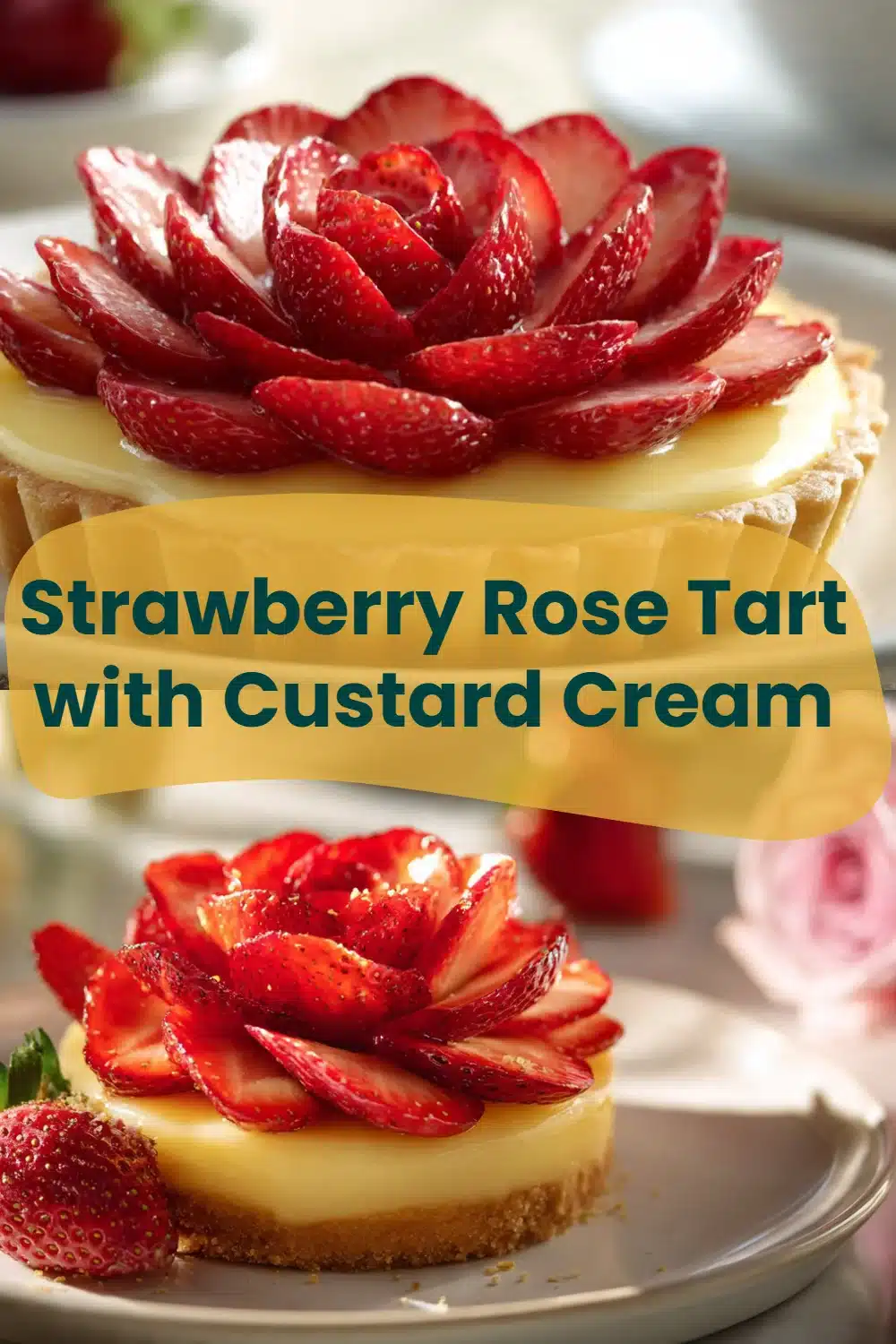 Strawberry Rose Tart with Custard Cream