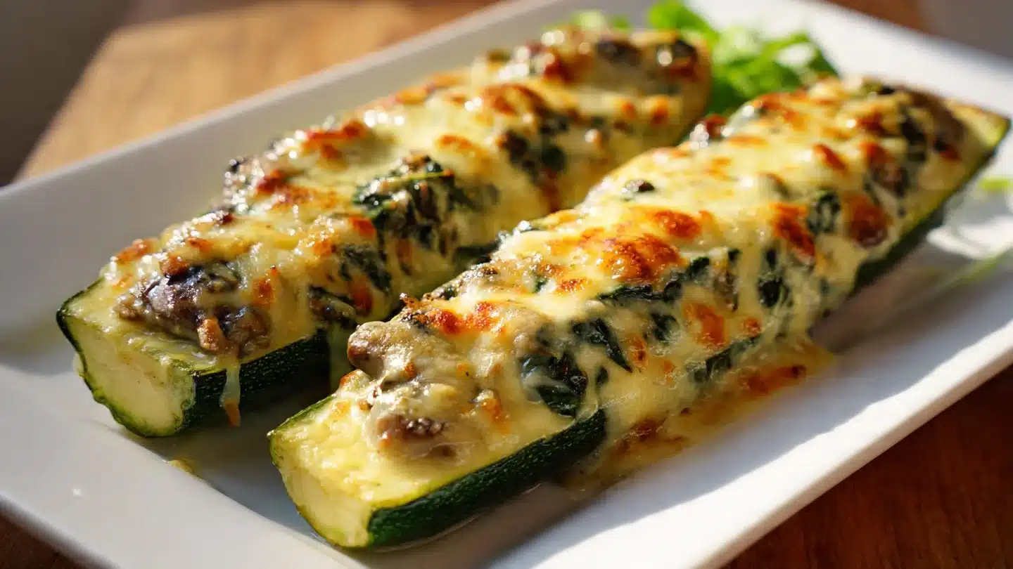 Zucchini Boats Stuffed with Spinach, Mushroom, and Ricotta